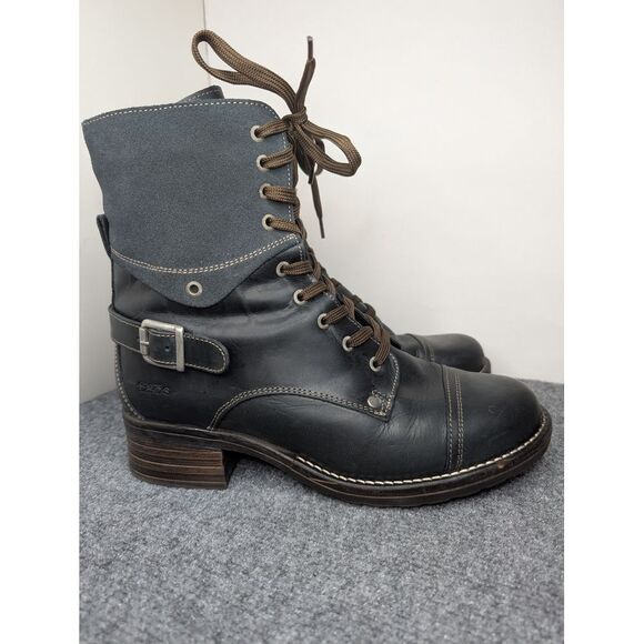 Taos Crave Zip Up Lace Up Leather Combat Boots Blue Ink...